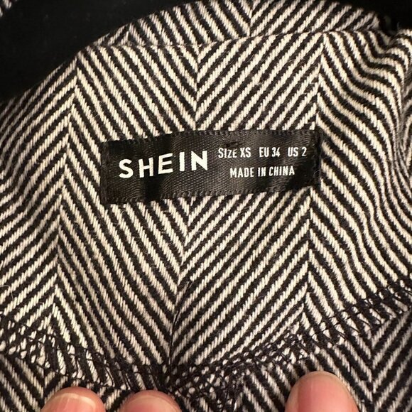SHEIN Essence Plus Herringbone Peplum Hem Overcoat Black and White XS size 2 - Picture 7 of 8